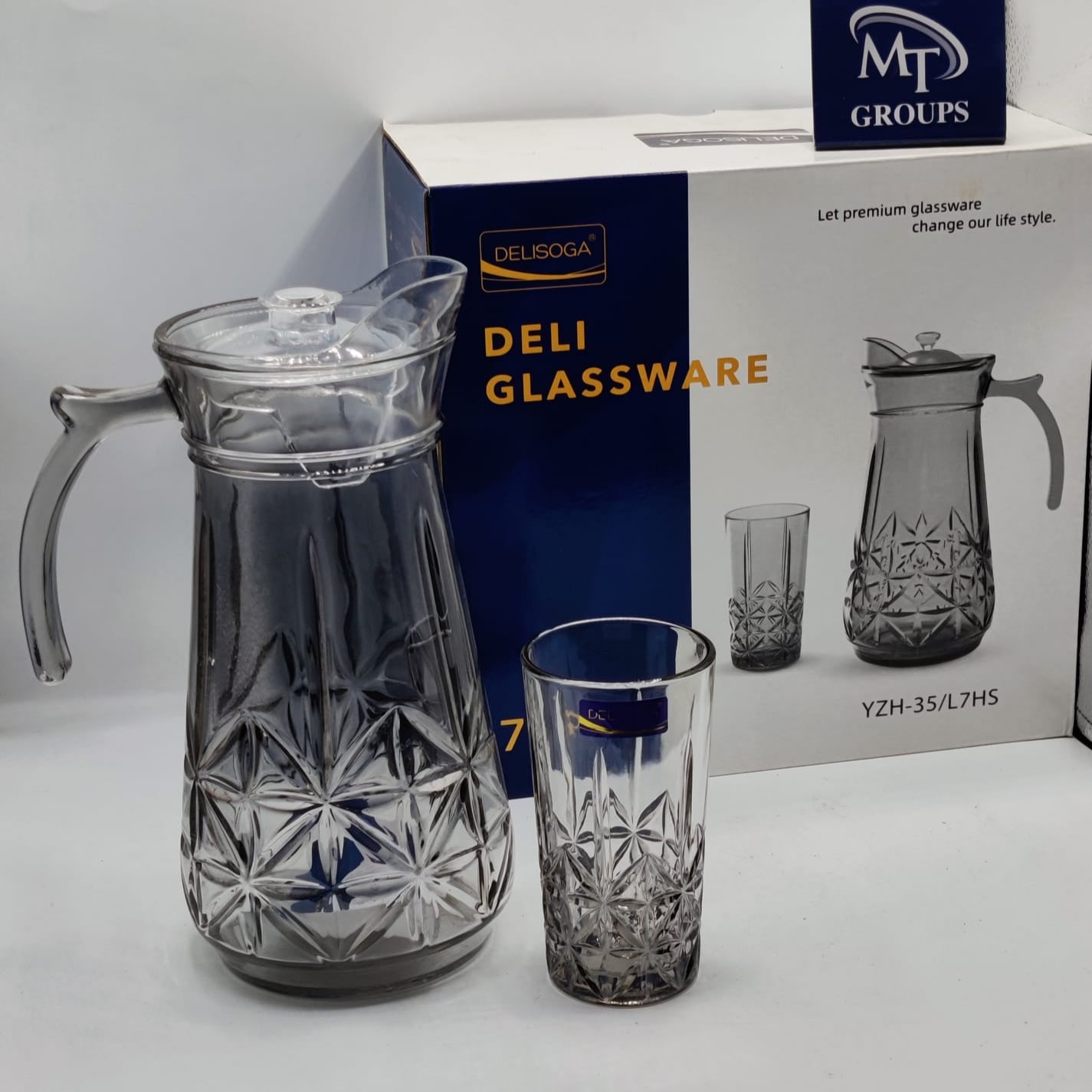 Delisoga® 7-Piece Smoke Grey Glass Water Set – Transparent Carafe & Tumblers - Heaven of homes - Sale Pakistan