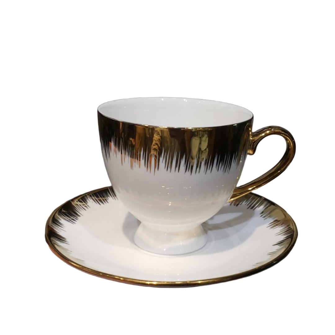 Heaven 6-Piece Fine Bone China Cup & Saucer Set – Premium Tea & Coffee Collection Gold Shaded