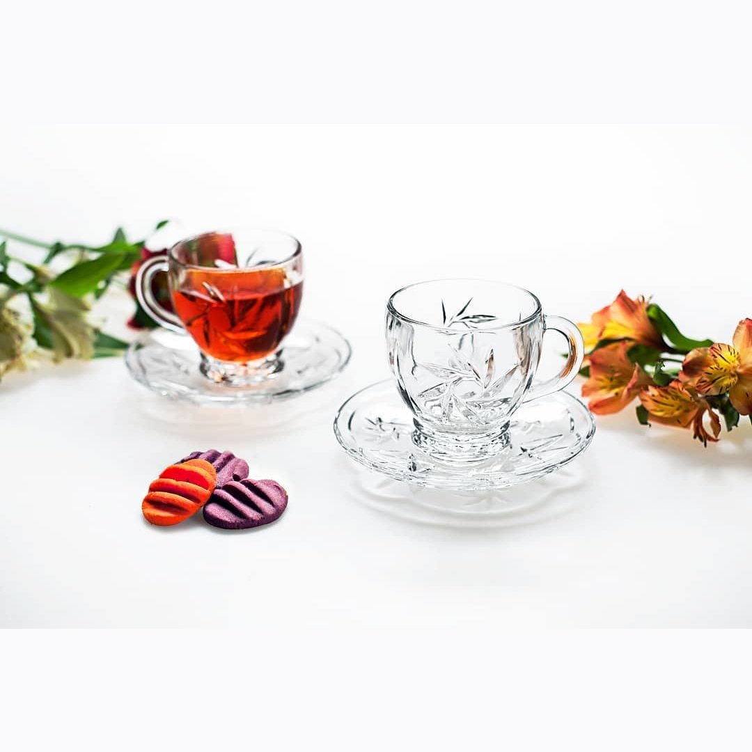 Royal Cups with Saucers Set of 6 Pieces Glass Material - Heaven of homes