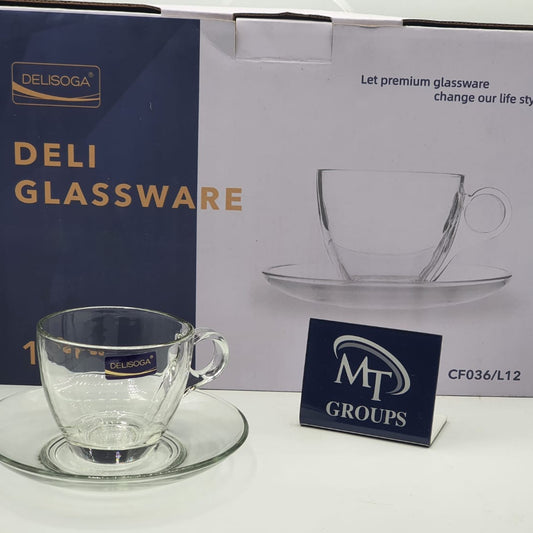 Delisoga® 6-Piece Glass Cup & Saucer Set – Elegant Clear Design for Tea & Coffee Lovers - Heaven of homes - Sale Pakistan