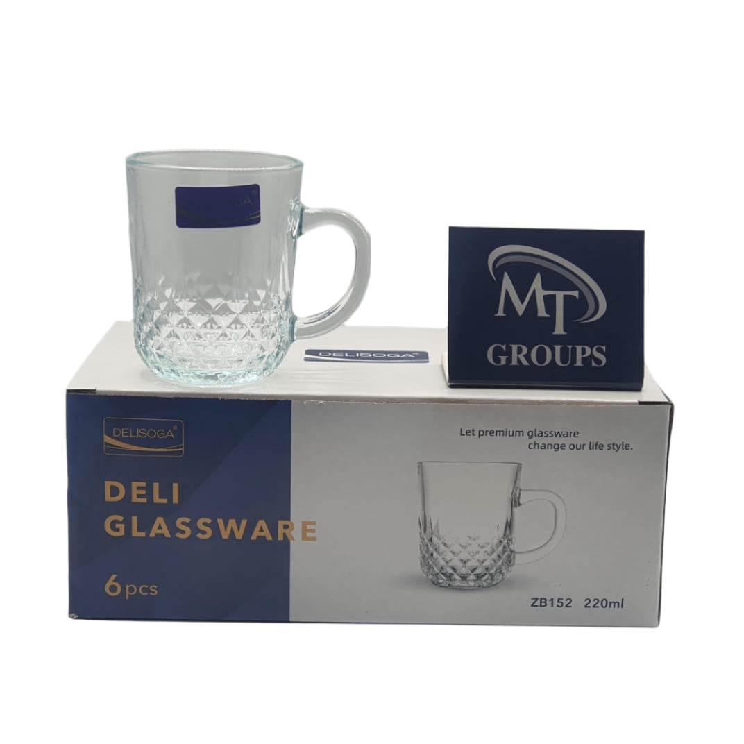 Delisoga® 6-Piece Clear Glassware Set – 220ml Stylish Tea & Coffee Mugs for Daily Use ZB152 - Heaven of homes - Sale Pakistan