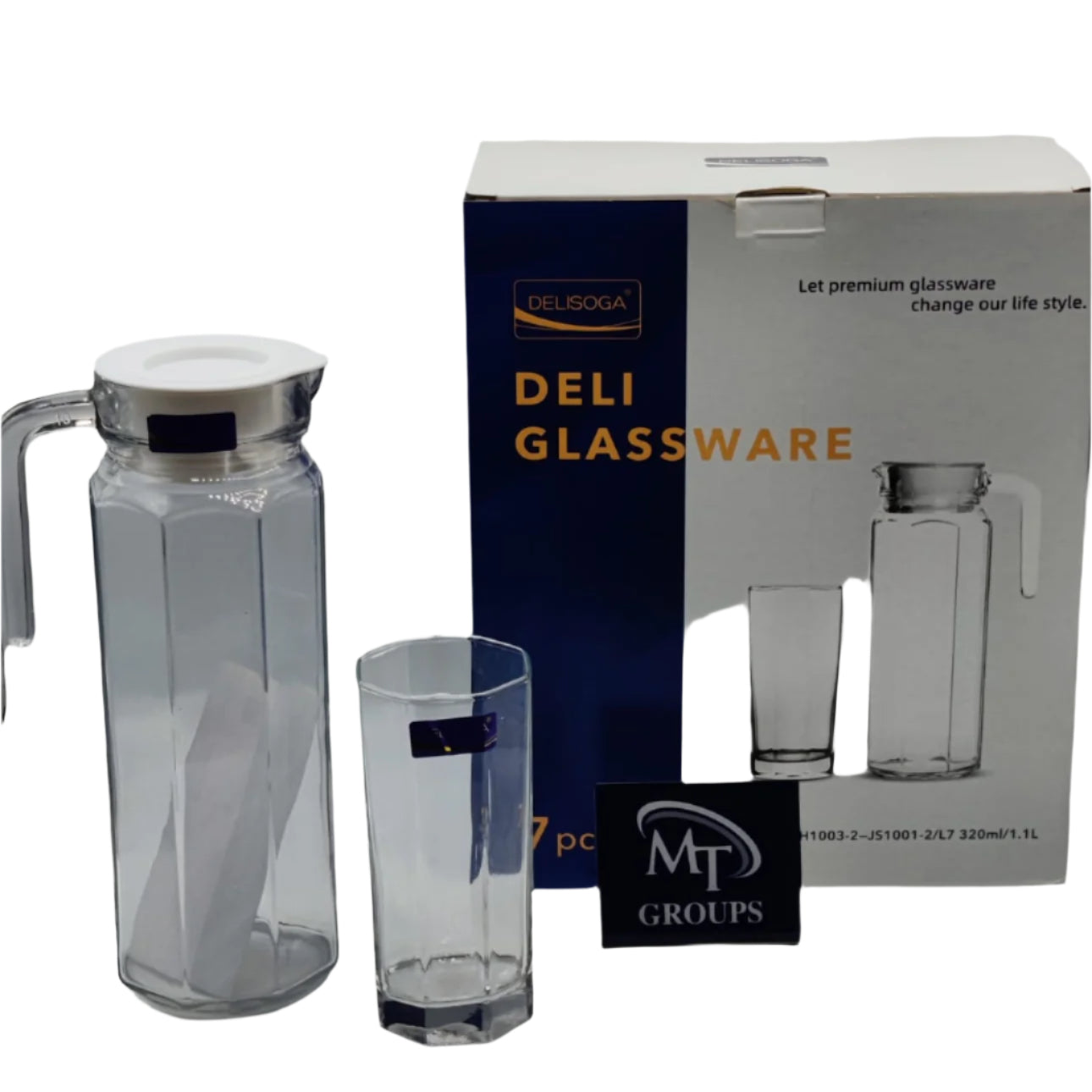 Delisoga® 7-Piece Transparent Glass Water Set – 320ml Clear Tumblers & Carafe - Heaven of homes - Sale Pakistan