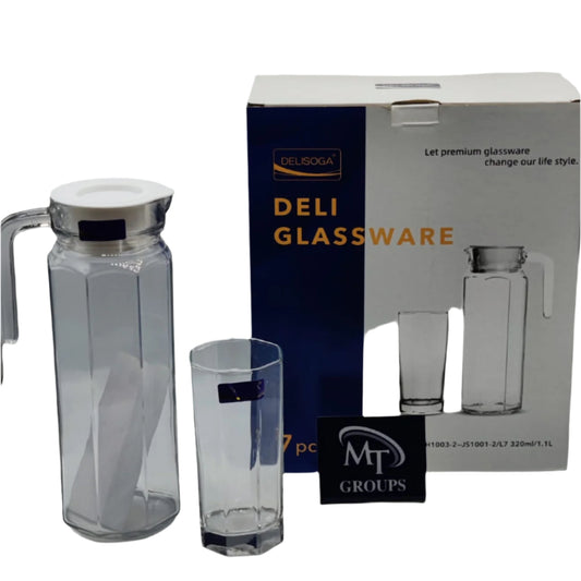 Delisoga® 7-Piece Transparent Glass Water Set – 320ml Clear Tumblers & Carafe - Heaven of homes - Sale Pakistan