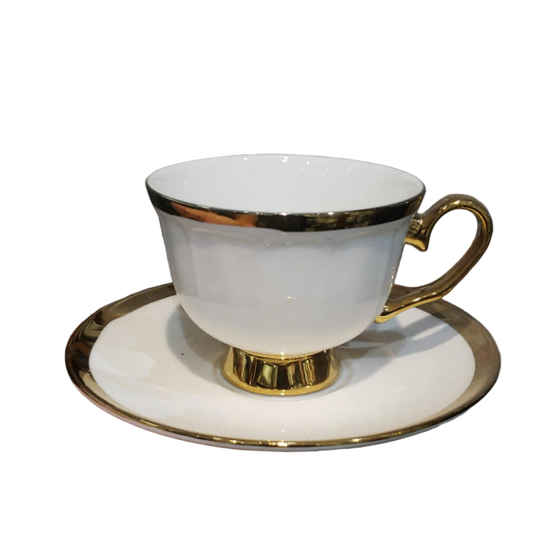 Heaven 6-Piece Bone China Cup & Saucer Set – Tea & Coffee Serveware with Gold Border