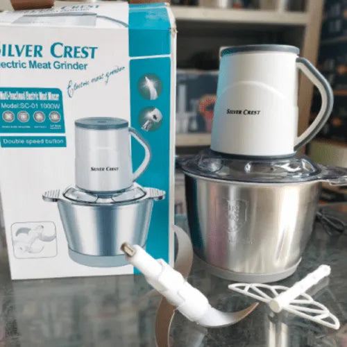 Silvercrest Electric Food Chopper 3 Litre Stainless Steel Bowl – Heavy Duty Meat Grinder & Vegetable Cutter, White Multi-Purpose Kitchen Chopper