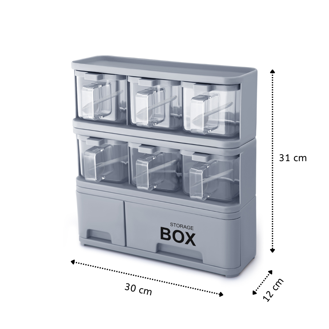 6-in-1 Spice Rack Organizer with Storage Boxes – Compact Countertop Seasoning Holder for Kitchen