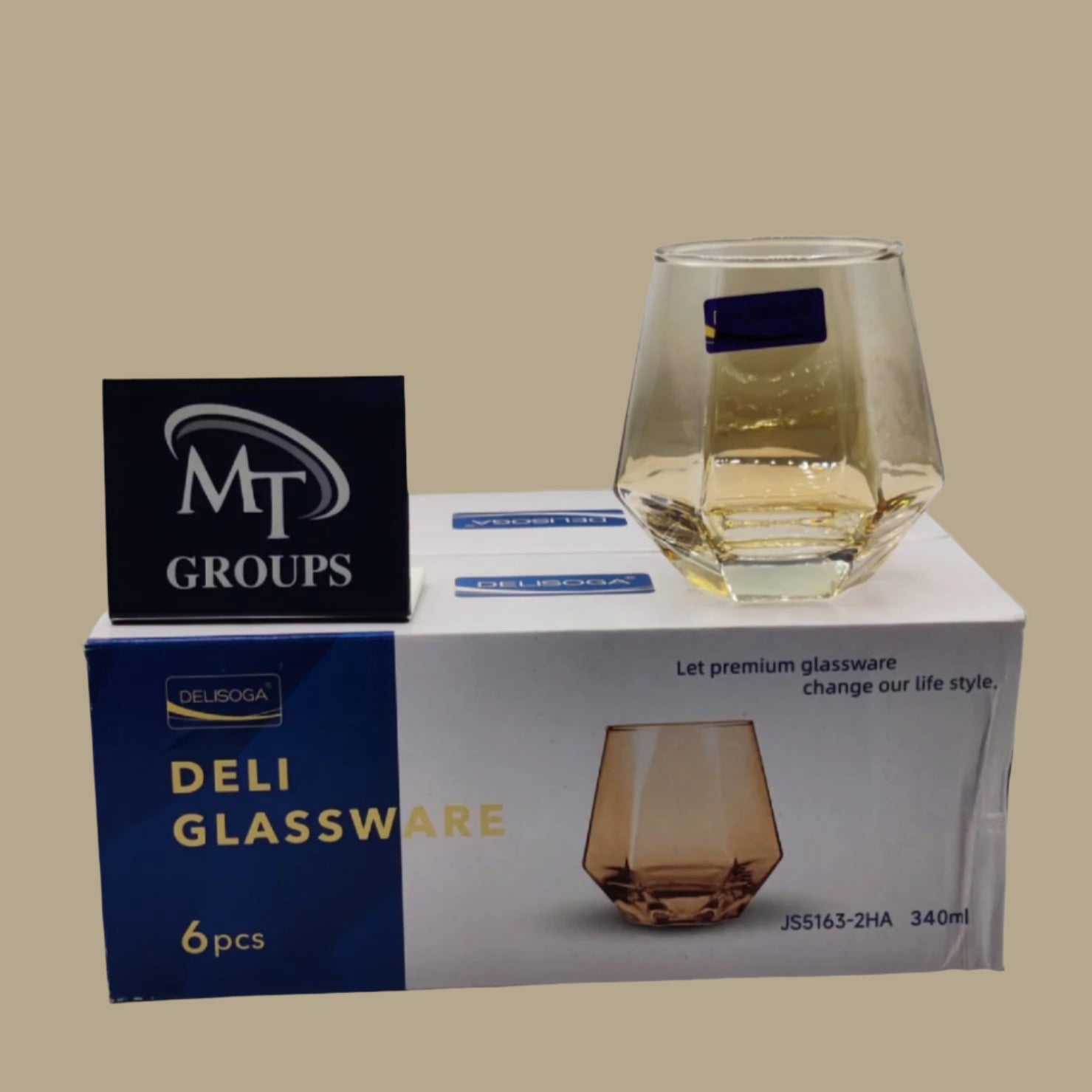 Delisoga® 6-Piece Diamond-Shaped Glass Water Set – 340 ml Clear Transparent Premium Glassware - Heaven of homes - Sale Pakistan