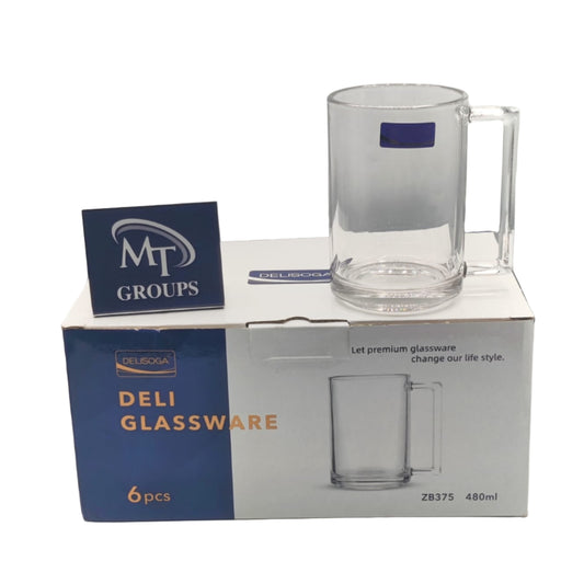Delisoga® Set of 6 Clear Glass Juice Mugs – 480ml Beverage & Milkshake Cups - ZB375