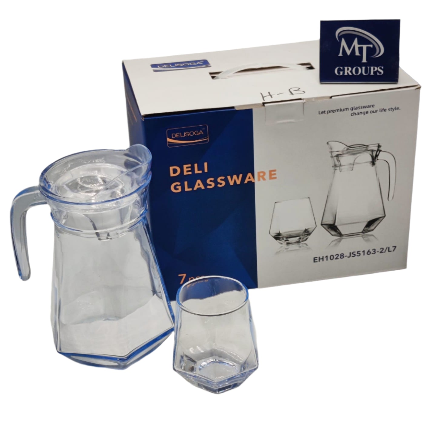 Delisoga® Premium 7-Piece Cocktail Blue Glass Water & Drink Serving Set 6 Glasses & 1 Jug - Heaven of homes - Sale Pakistan