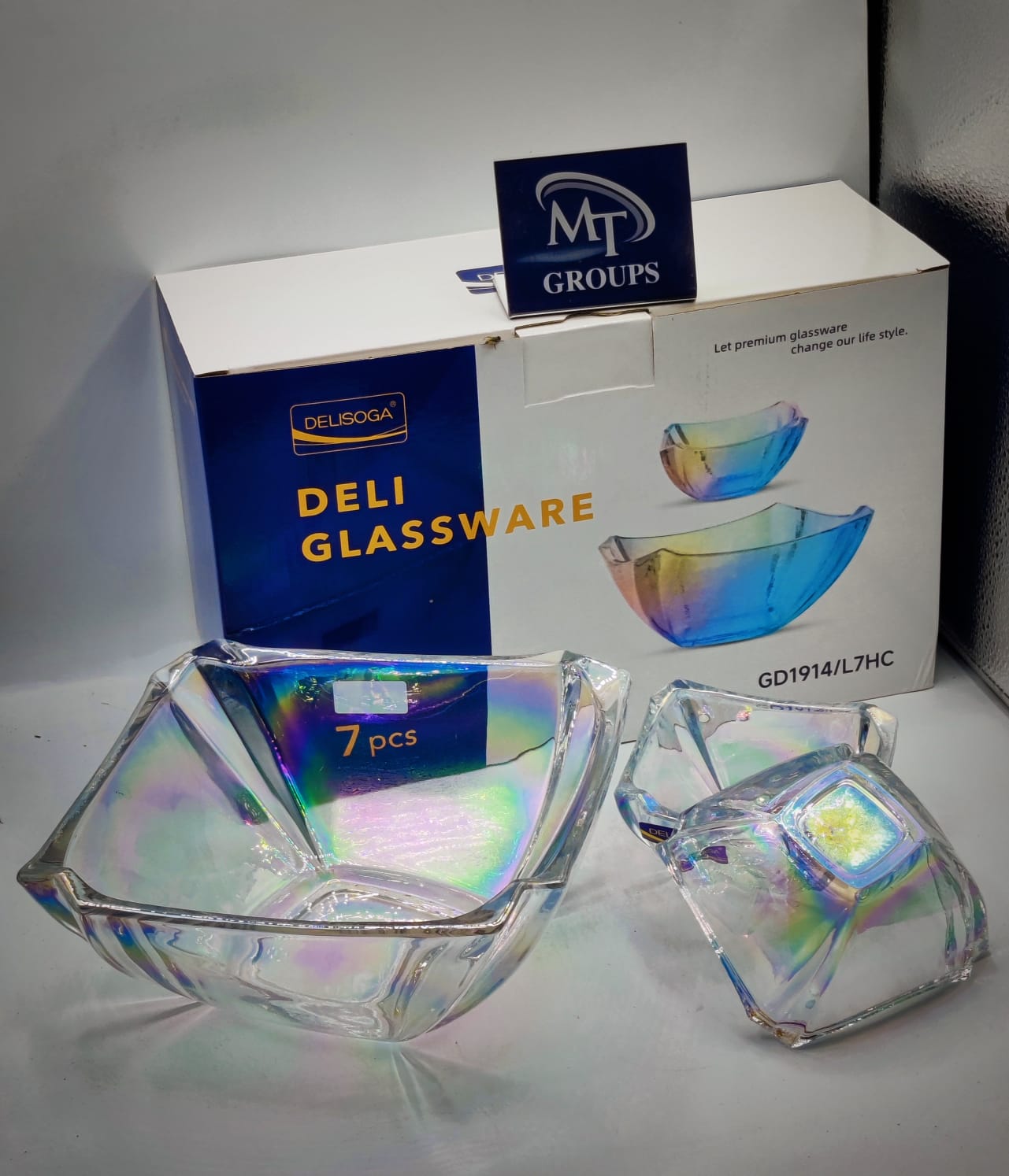Delisoga® 7-Pieces Rainbow Shade Glass Fruit Serving Set – Elegant Glassware for Fruit, Snacks, & Desserts - Heaven of homes - Sale Pakistan