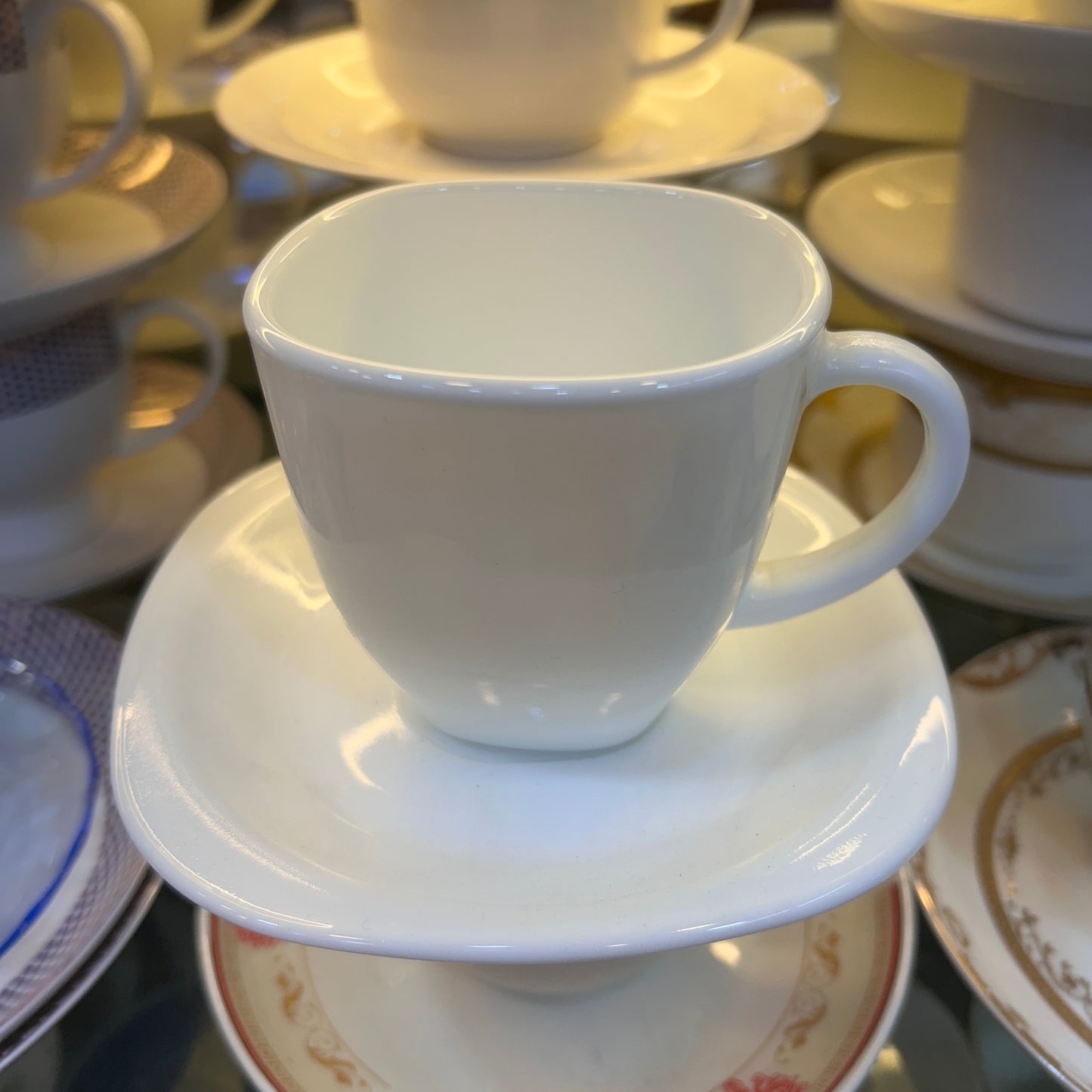 Opal® 6-Piece Square White Cup & Saucer Set – Tea & Coffee Cups