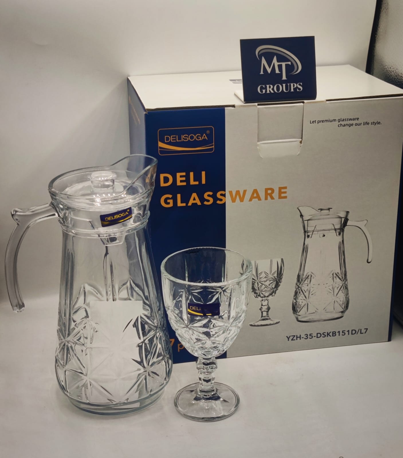 Delisoga® Premium 7-Piece Vine Glass Water & Drink Serving Set 6 Glasses & 1 Jug - Heaven of homes - Sale Pakistan