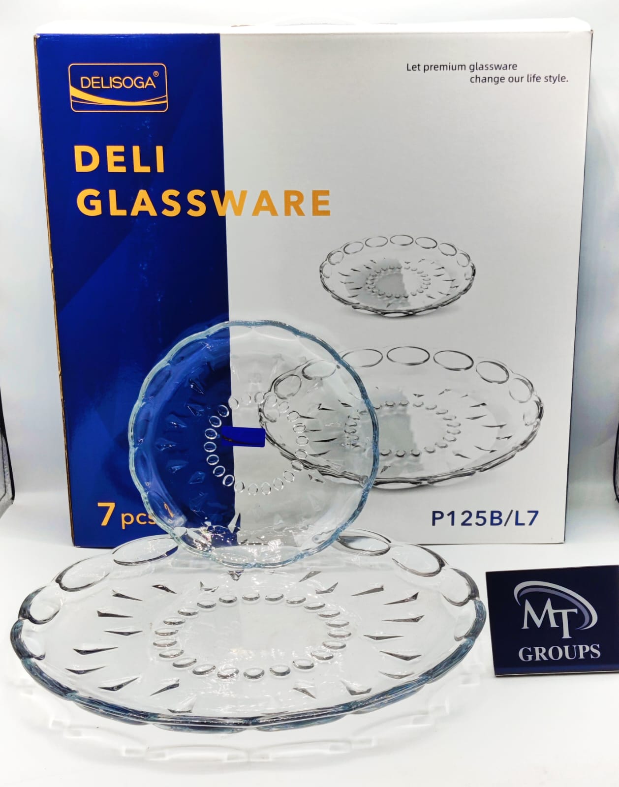 Delisoga® Premium 7-Piece Glass Cake Set – 1 Large Plate & 6 Quarter Plates for Snacking & Serving - Heaven of homes - Sale Pakistan