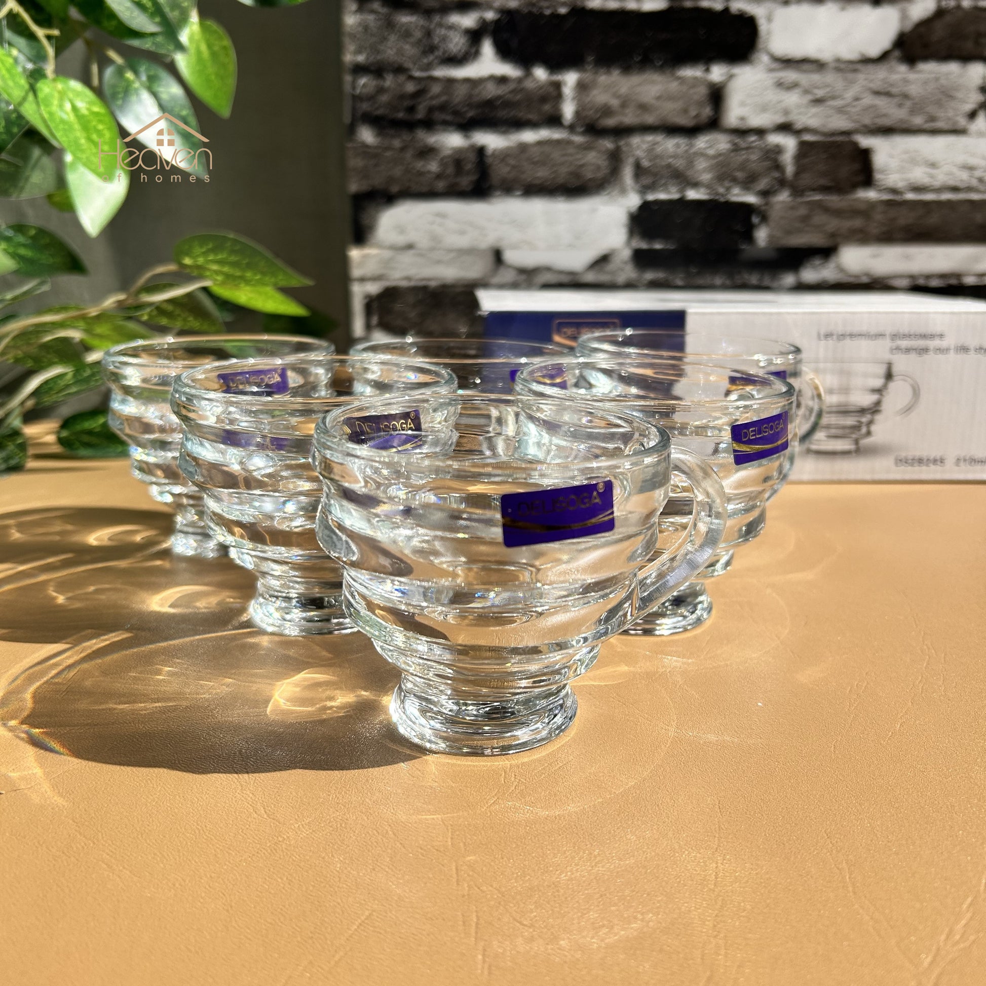 Delisoga® Set of 6 Transparent Clear Glass Coffee & Tea Mugs – 210ml Elegant Cup Design - Heaven of homes - Sale Pakistan