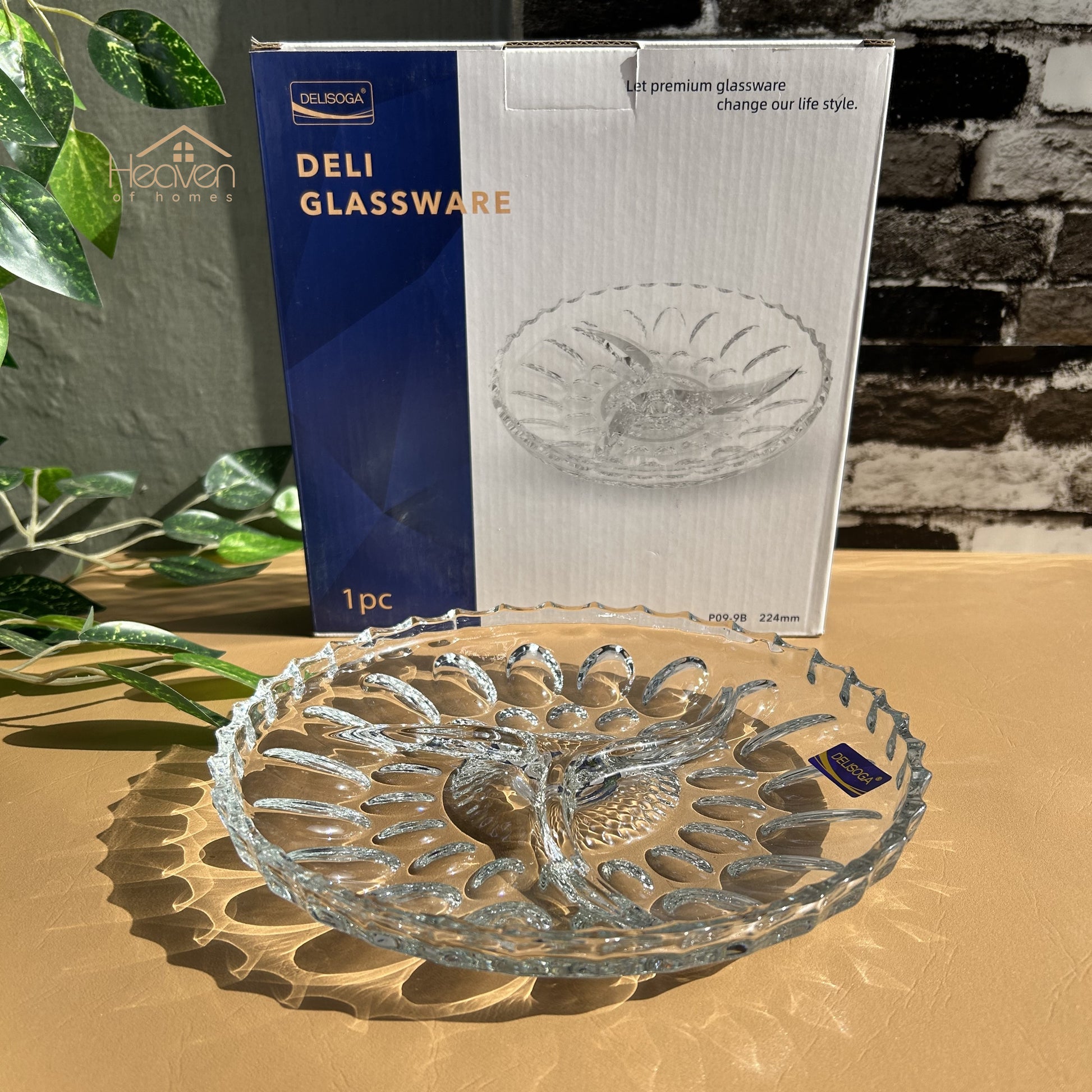 Delisoga® Glass Dry Fruit Dish Candy Tray with Partitions Clear Glass 9 inches - Heaven of homes - Sale Pakistan