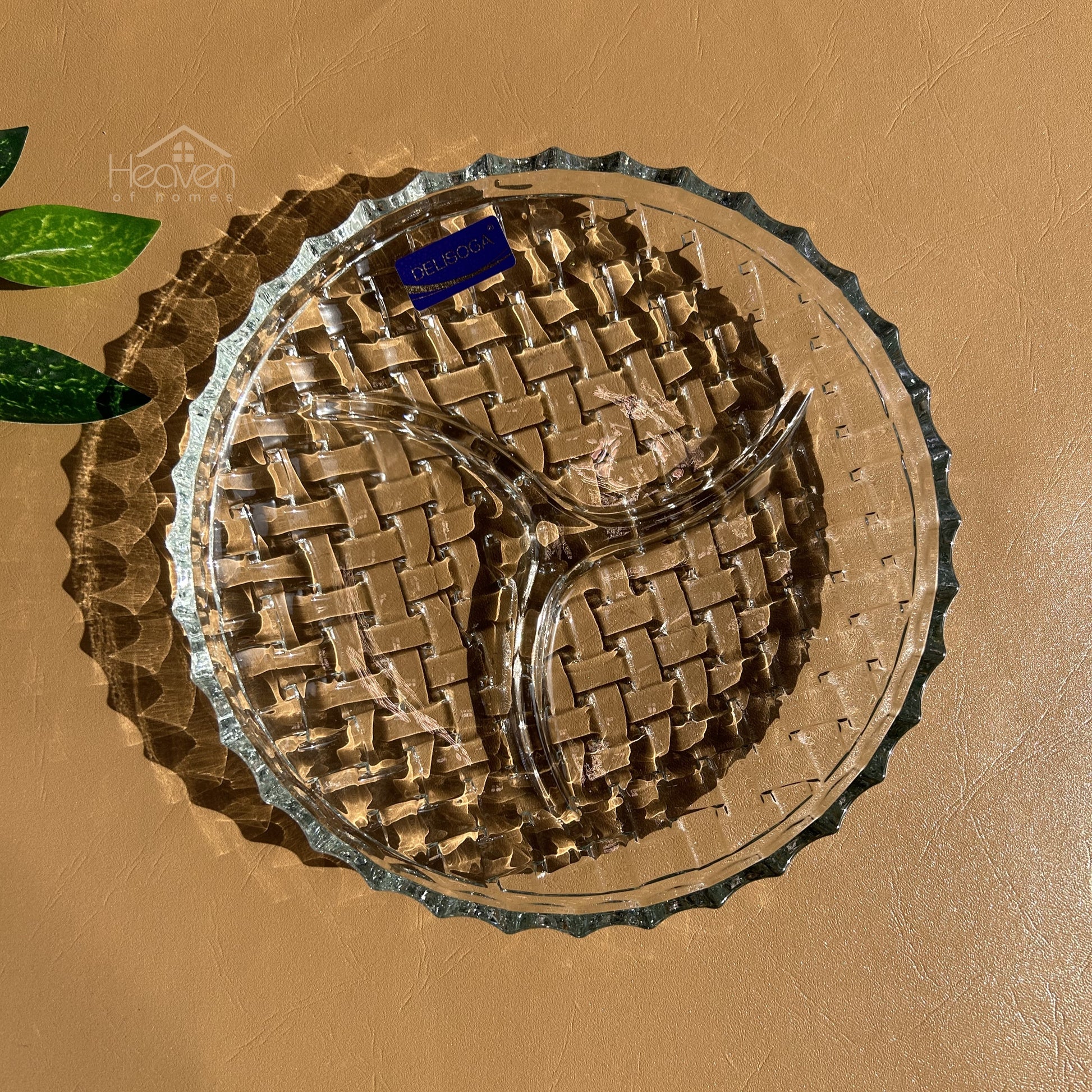 Delisoga® Glass Dry Fruit Dish Candy Tray with Partitions Clear Glass 9 inches - Heaven of homes - Sale Pakistan