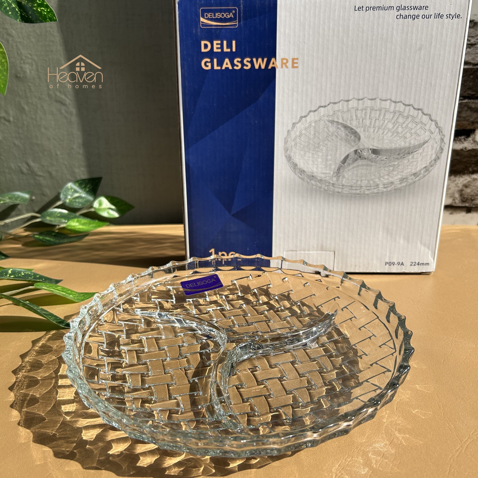 Delisoga® Glass Dry Fruit Dish Candy Tray with Partitions Clear Glass 9 inches - Heaven of homes - Sale Pakistan