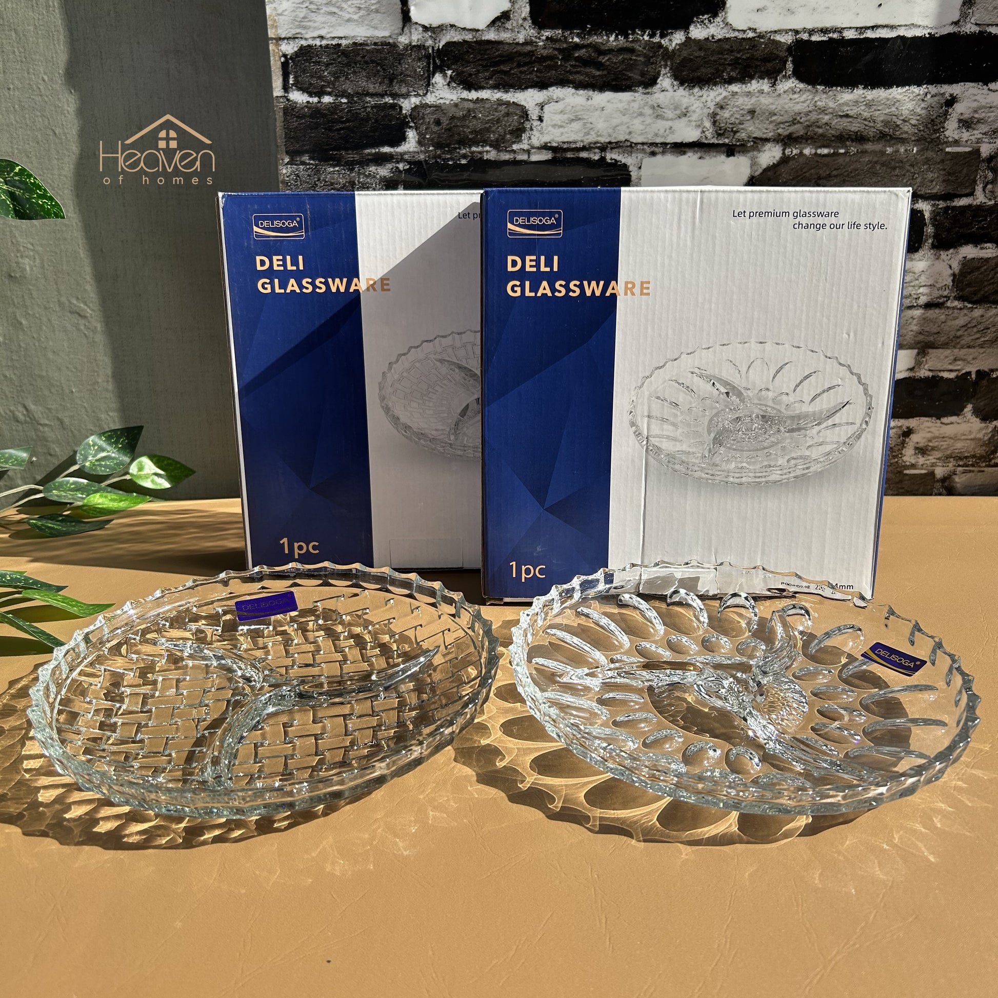 Delisoga® Glass Dry Fruit Dish Candy Tray with Partitions Clear Glass 9 inches - Heaven of homes - Sale Pakistan