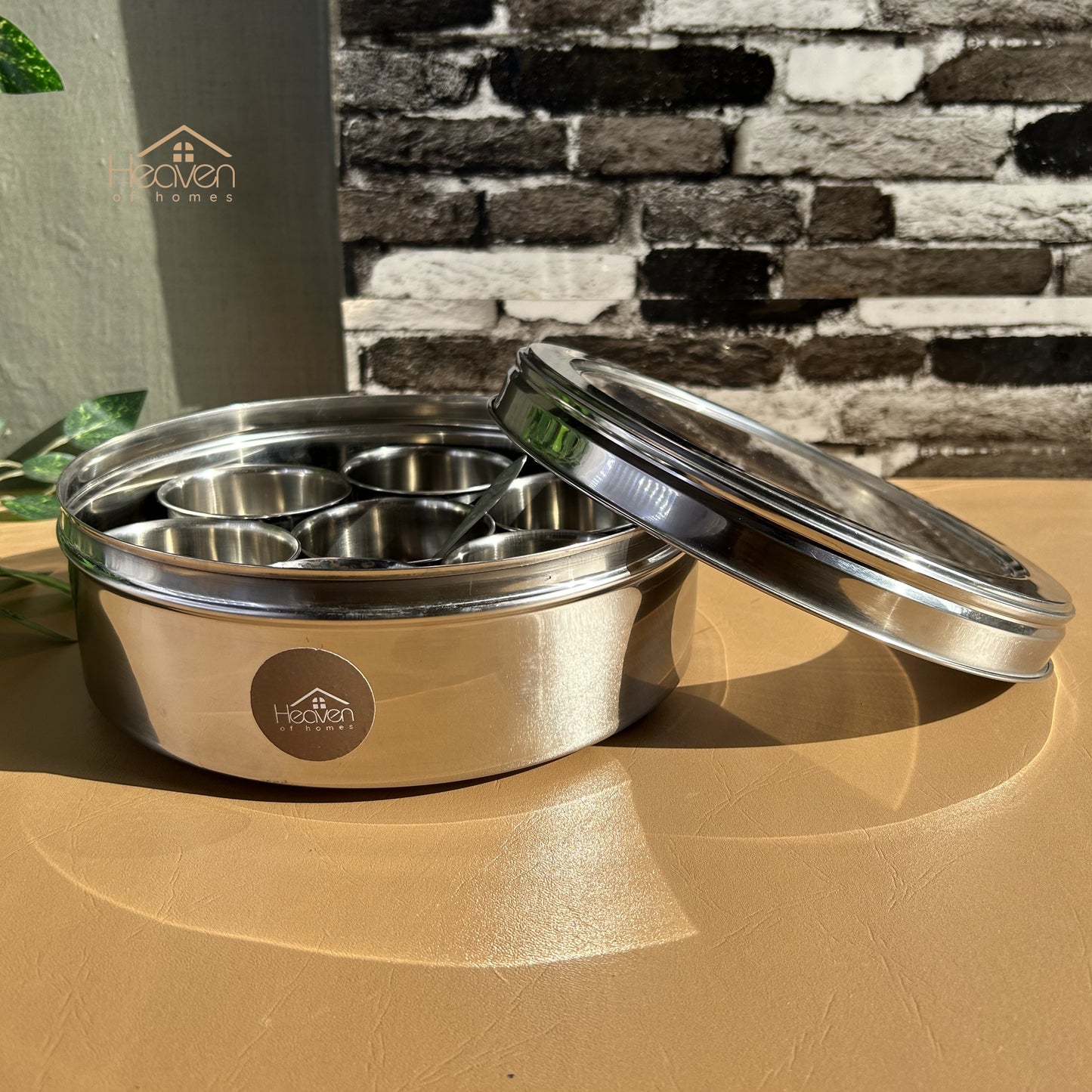 Indian Style Masala Spice Box - Stainless Steel with 7 Containers & Clear Lid - Heaven of homes - Sale Pakistan
