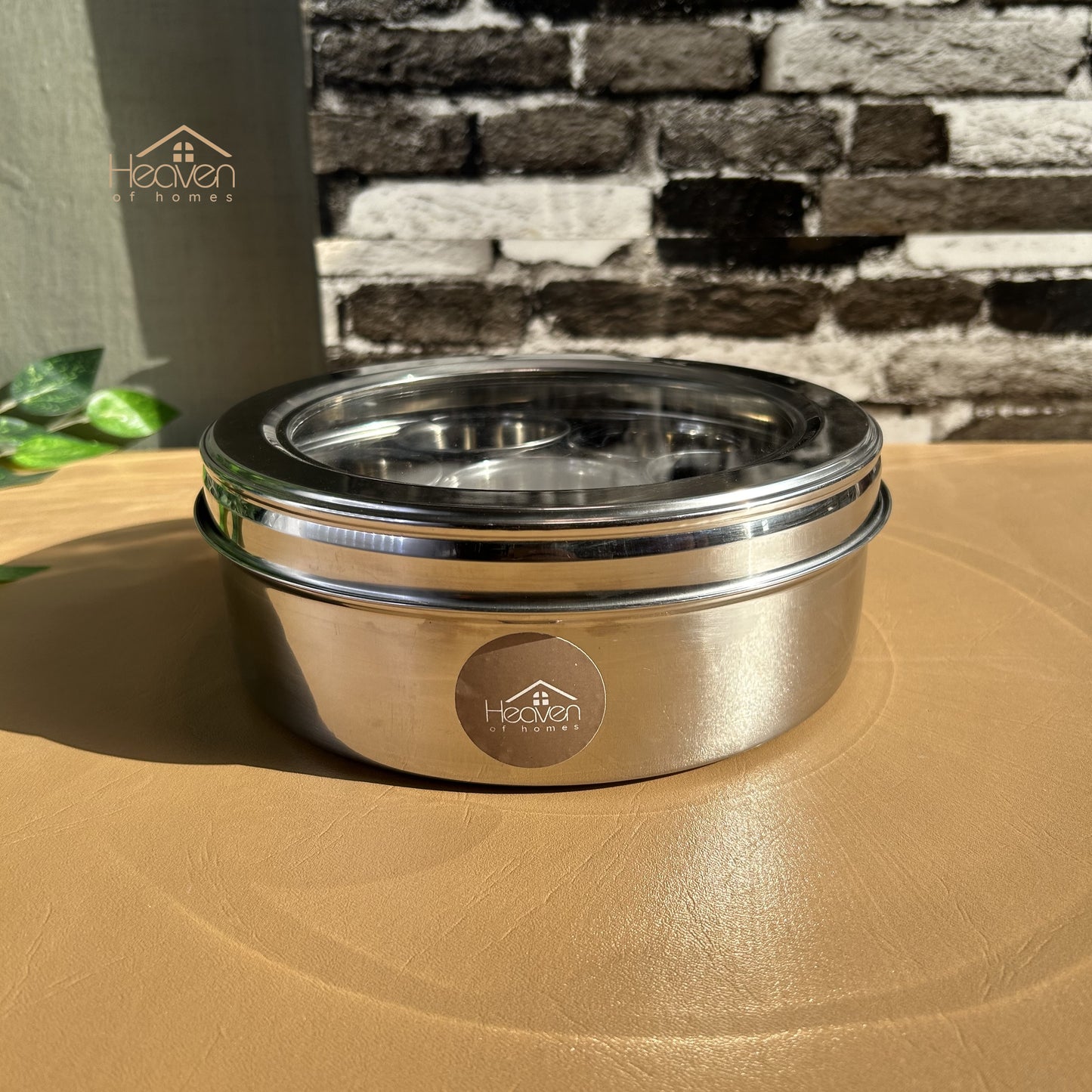 Indian Style Masala Spice Box - Stainless Steel with 7 Containers & Clear Lid - Heaven of homes - Sale Pakistan