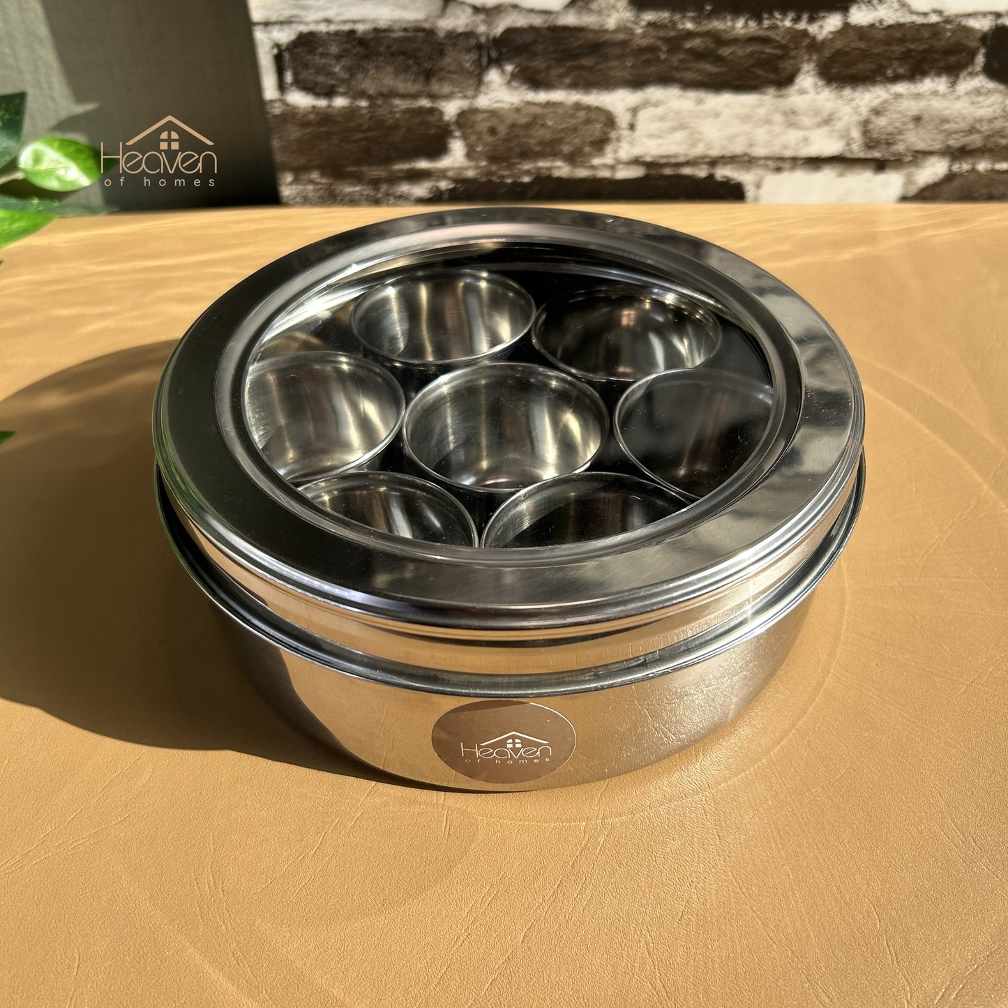Indian Style Masala Spice Box - Stainless Steel with 7 Containers & Clear Lid - Heaven of homes - Sale Pakistan