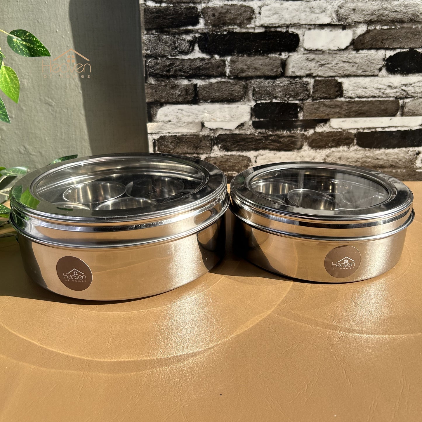 Indian Style Masala Spice Box - Stainless Steel with 7 Containers & Clear Lid - Heaven of homes - Sale Pakistan