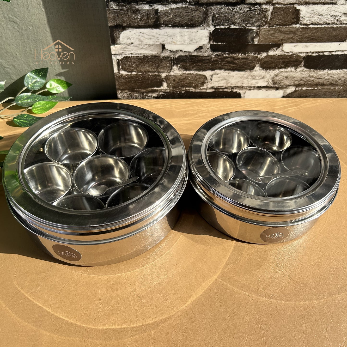 Indian Style Masala Spice Box - Stainless Steel with 7 Containers & Clear Lid - Heaven of homes - Sale Pakistan