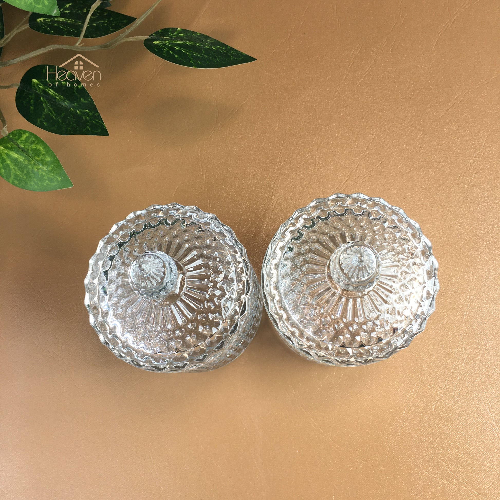 Delisoga® Crystal Candy Dish Set of 2 Elegant Candy Jars for Sweets & Treats New - Heaven of homes - Sale Pakistan
