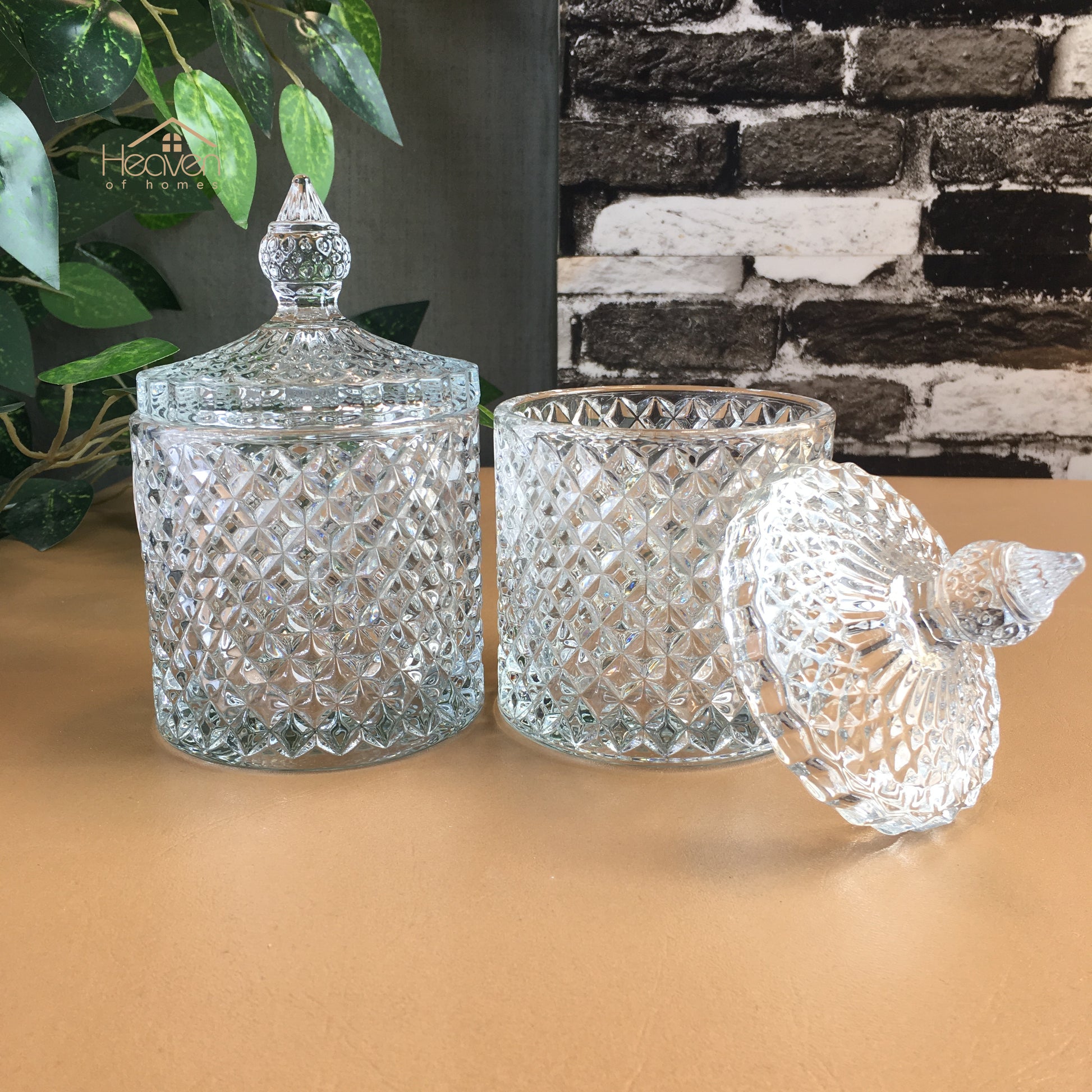 Delisoga® Crystal Candy Dish Set of 2 Elegant Candy Jars for Sweets & Treats New - Heaven of homes - Sale Pakistan