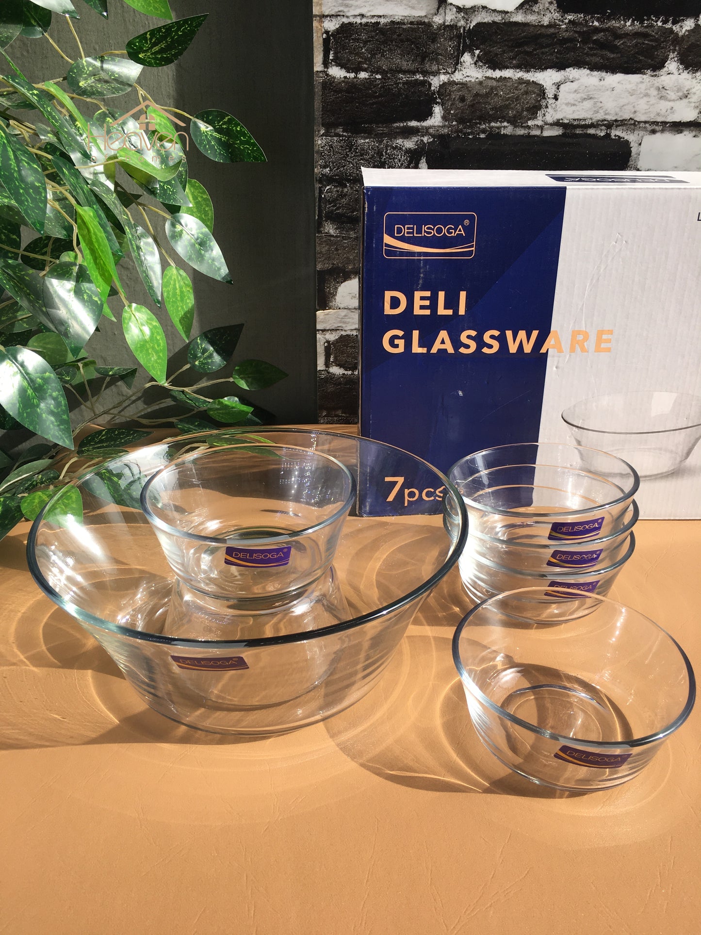 Delisoga® 7-Piece Custard Set - Elegant Glassware Set of 7 Fruit Set Clear Glass Plain - Heaven of homes - Sale Pakistan