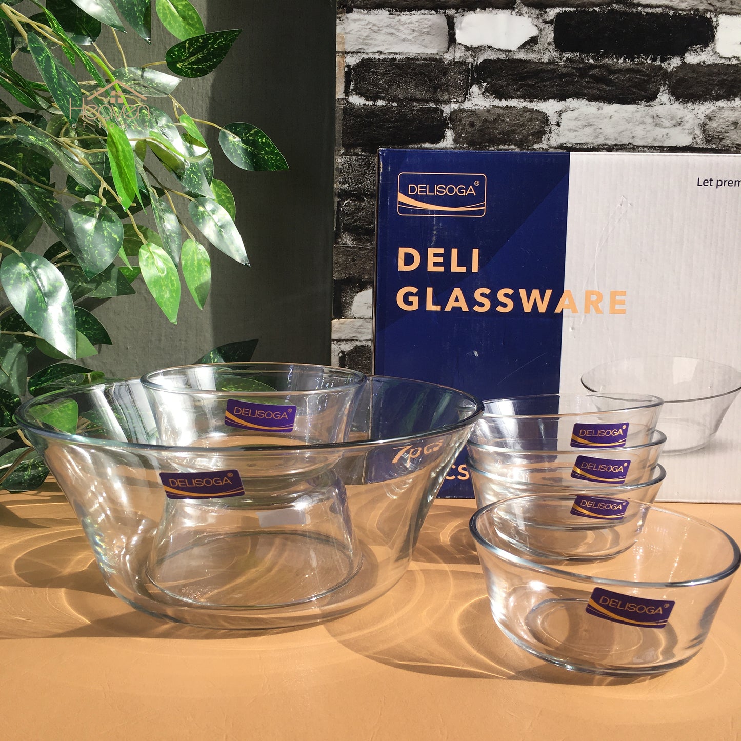 Delisoga® 7-Piece Custard Set - Elegant Glassware Set of 7 Fruit Set Clear Glass Plain - Heaven of homes - Sale Pakistan
