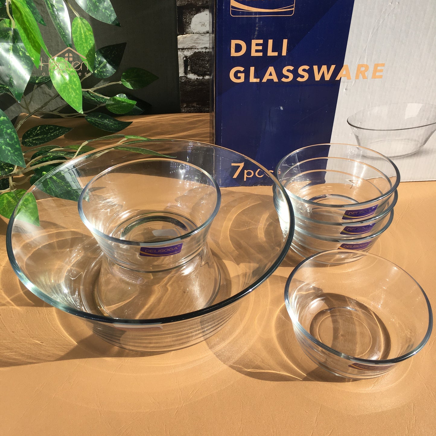 Delisoga® 7-Piece Custard Set - Elegant Glassware Set of 7 Fruit Set Clear Glass Plain - Heaven of homes - Sale Pakistan