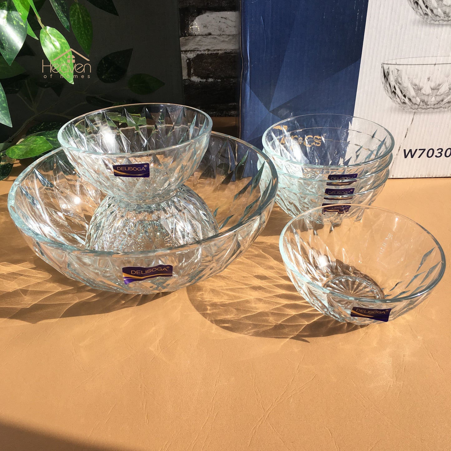 Delisoga® 7-Piece Clear Glass Ice Cream & Fruit Serving Set – Elegant Glassware Collection - Heaven of homes - Sale Pakistan