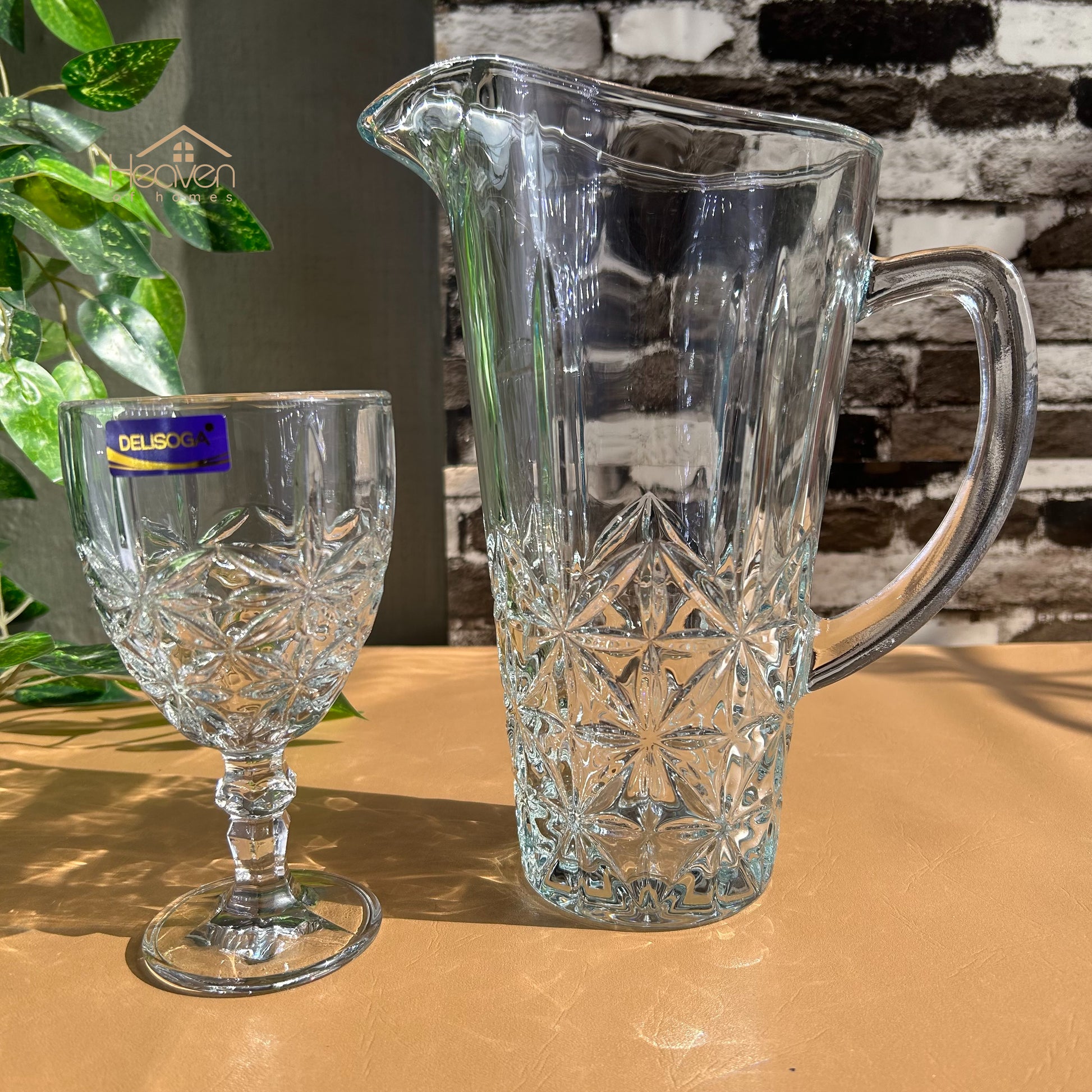 Delisoga® Vine Water Set 7-Piece Glass Water and Serving Set 6 Glasses & 1 Jug - Heaven of homes - Sale Pakistan