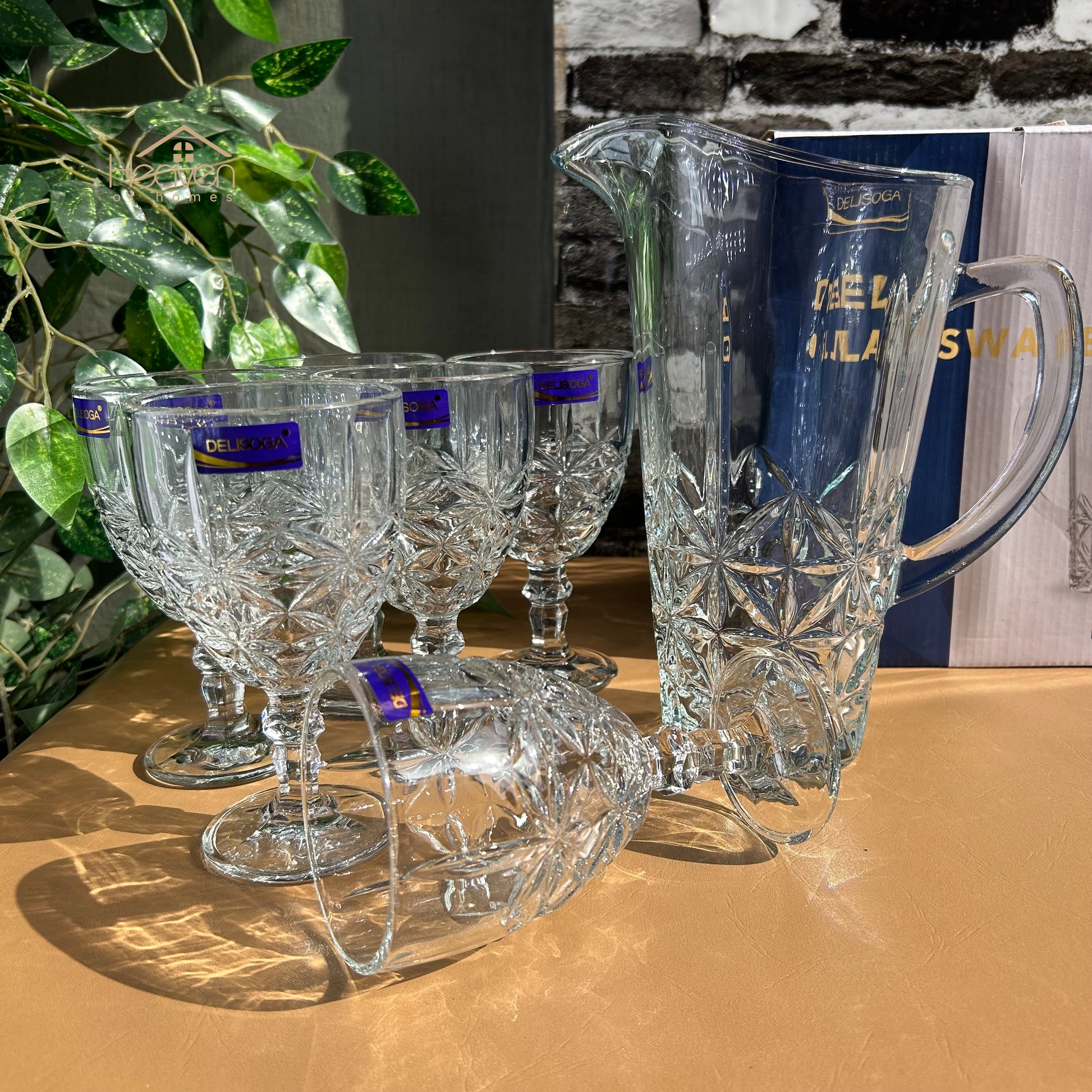 Delisoga® Vine Water Set 7-Piece Glass Water and Serving Set 6 Glasses & 1 Jug - Heaven of homes - Sale Pakistan