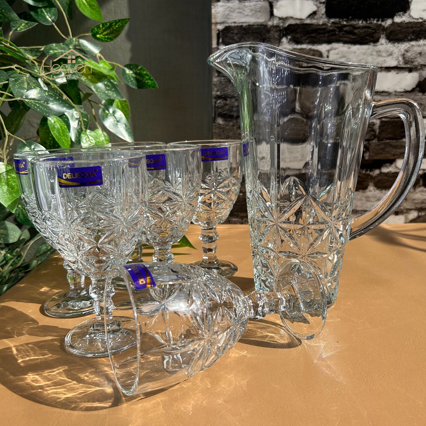 Delisoga® Vine Water Set 7-Piece Glass Water and Serving Set 6 Glasses & 1 Jug - Heaven of homes - Sale Pakistan
