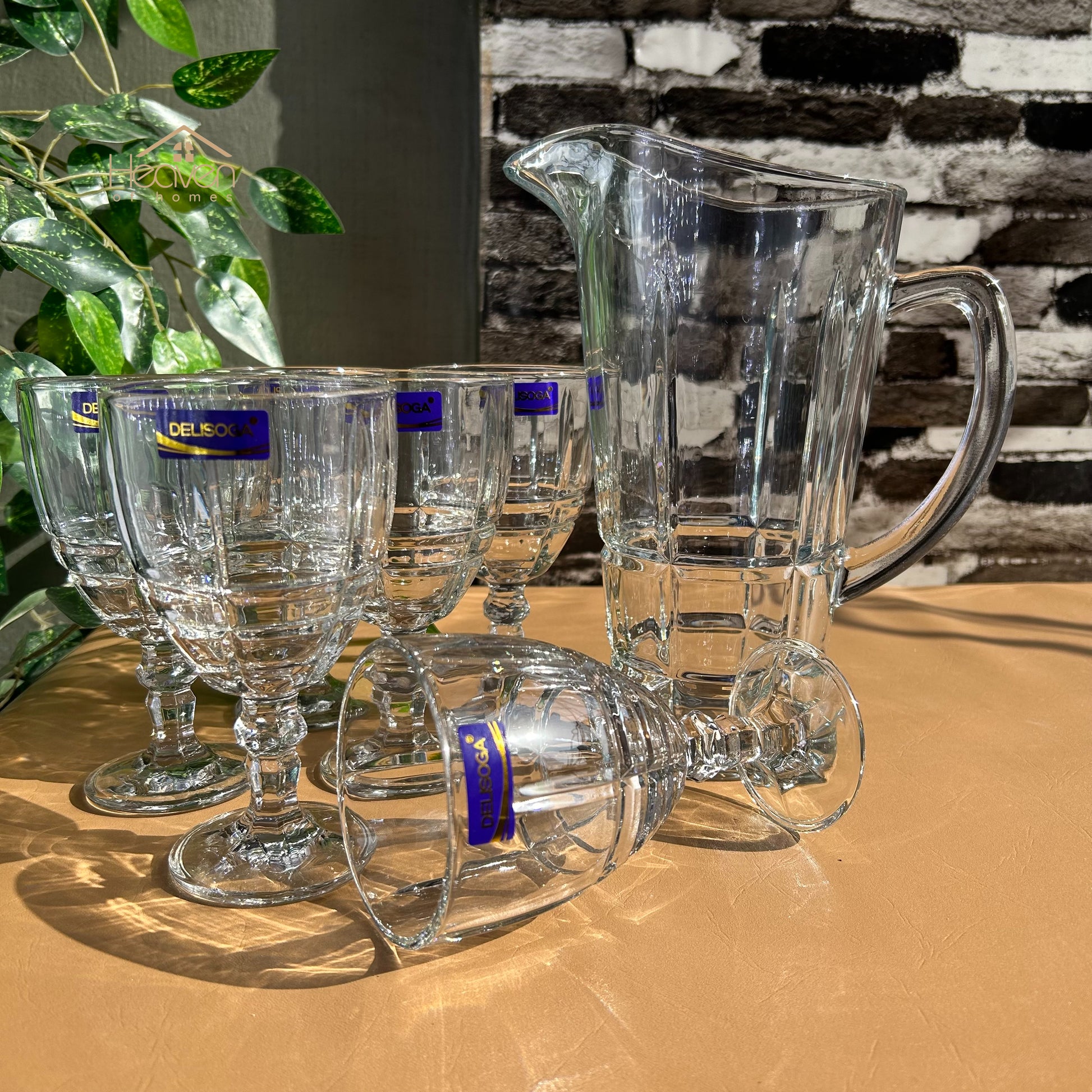 Delisoga® Vine Water Set 7-Piece Glass Water and Serving Set 6 Glasses & 1 Jug - Heaven of homes - Sale Pakistan