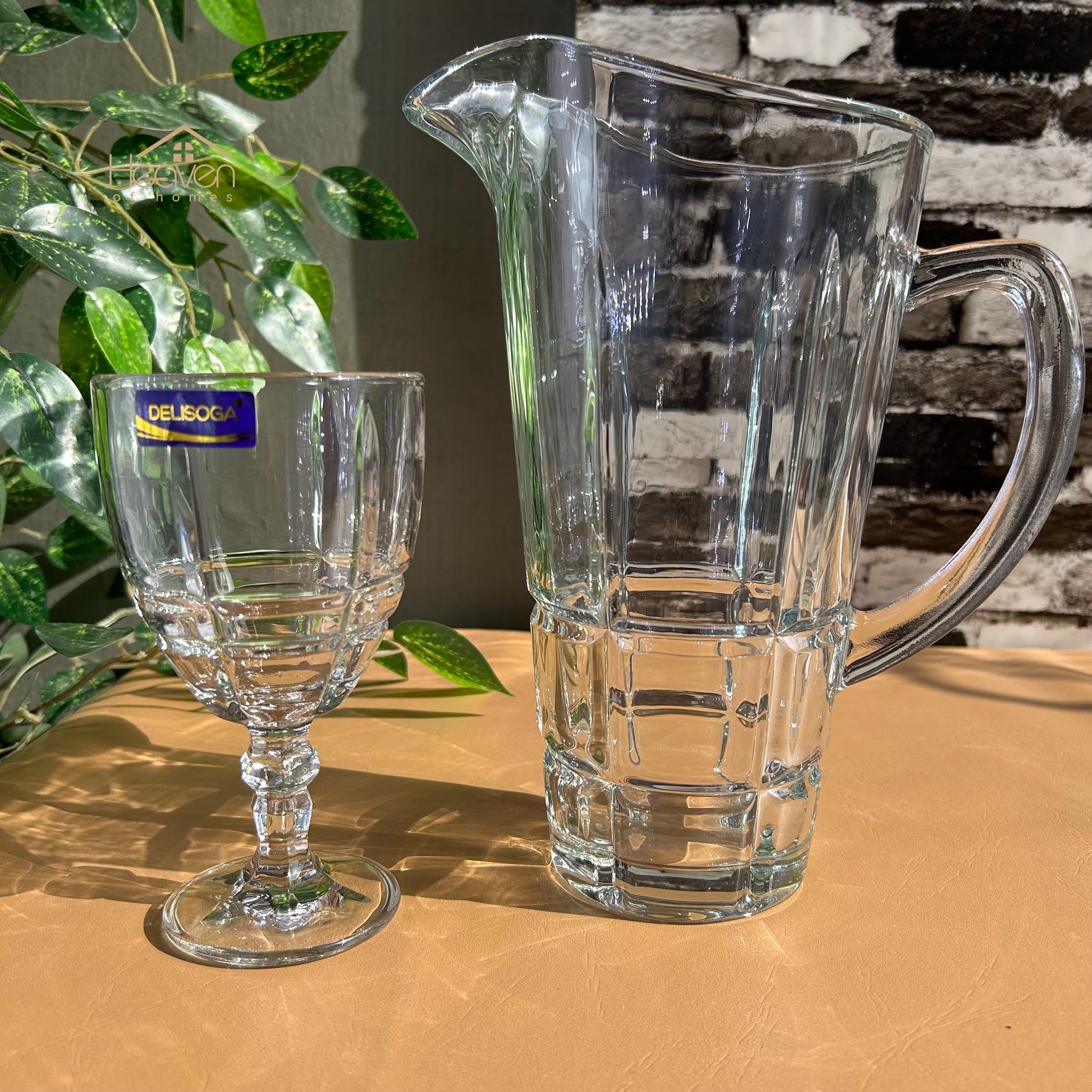 Delisoga® Vine Water Set 7-Piece Glass Water and Serving Set 6 Glasses & 1 Jug - Heaven of homes - Sale Pakistan