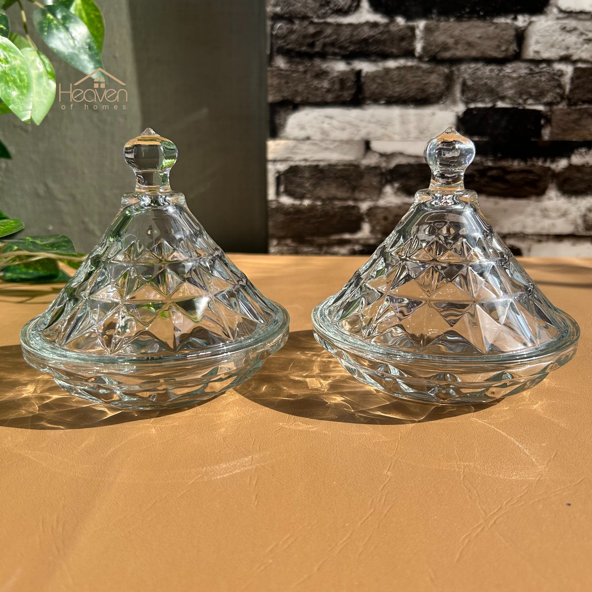 Delisoga® Crystal Candy Dish Set of 2 Elegant Candy Jars for Sweets & Treats Trending - Heaven of homes - Sale Pakistan