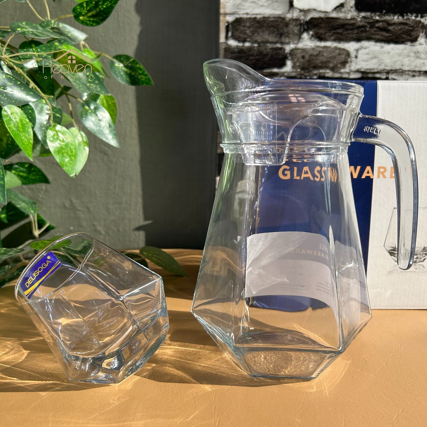 Delisoga® Premium 7-Piece Glass Water and Serving Set 6 Glasses & 1 Jug New Anuska - Heaven of homes - Sale Pakistan