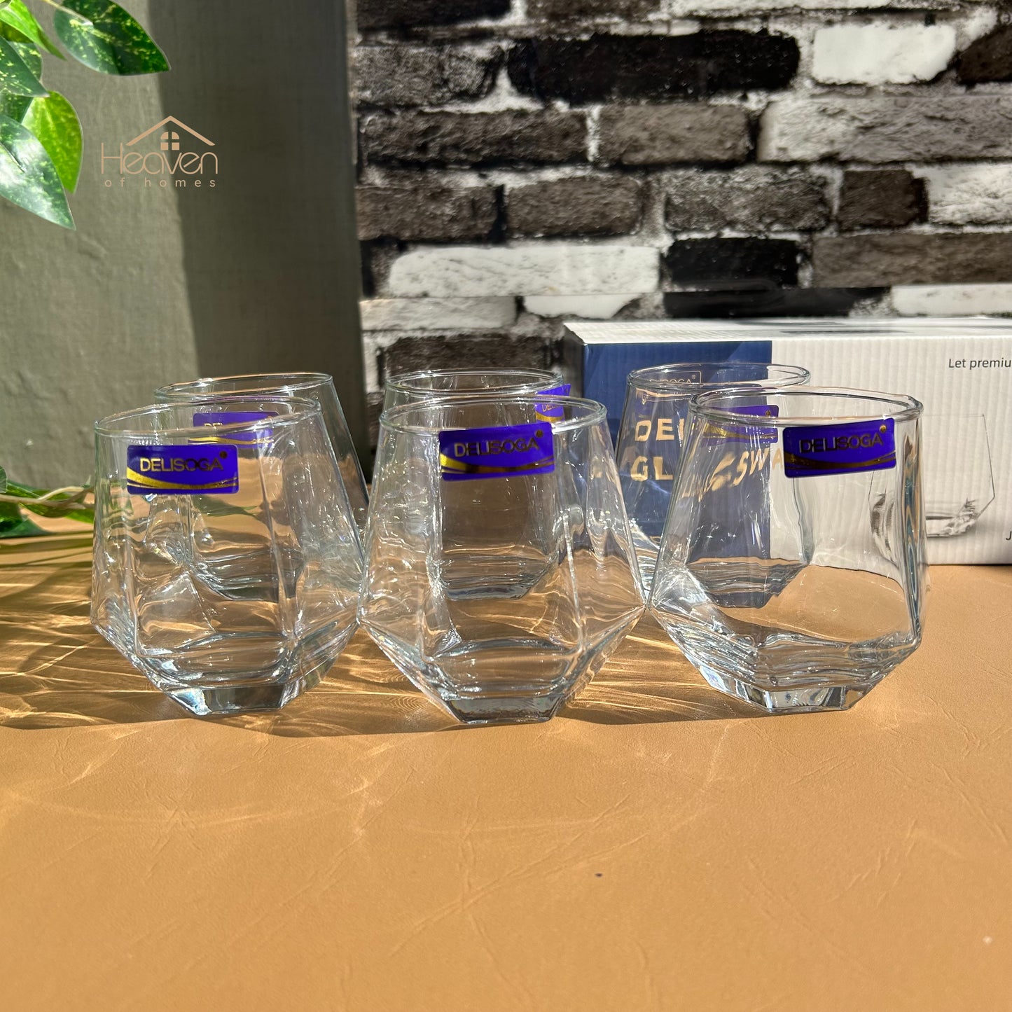 Delisoga® Water Glasses Modern Diamond Shape Drinking Glass Set of 6 - Heaven of homes - Sale Pakistan
