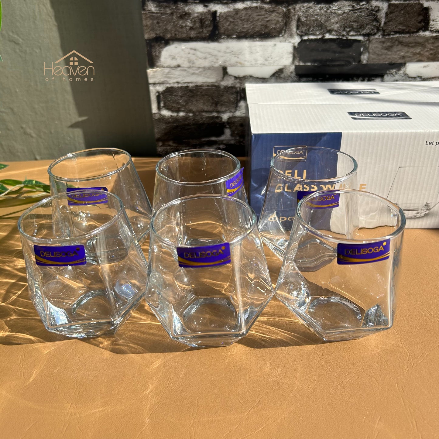 Delisoga® Water Glasses Modern Diamond Shape Drinking Glass Set of 6 - Heaven of homes - Sale Pakistan