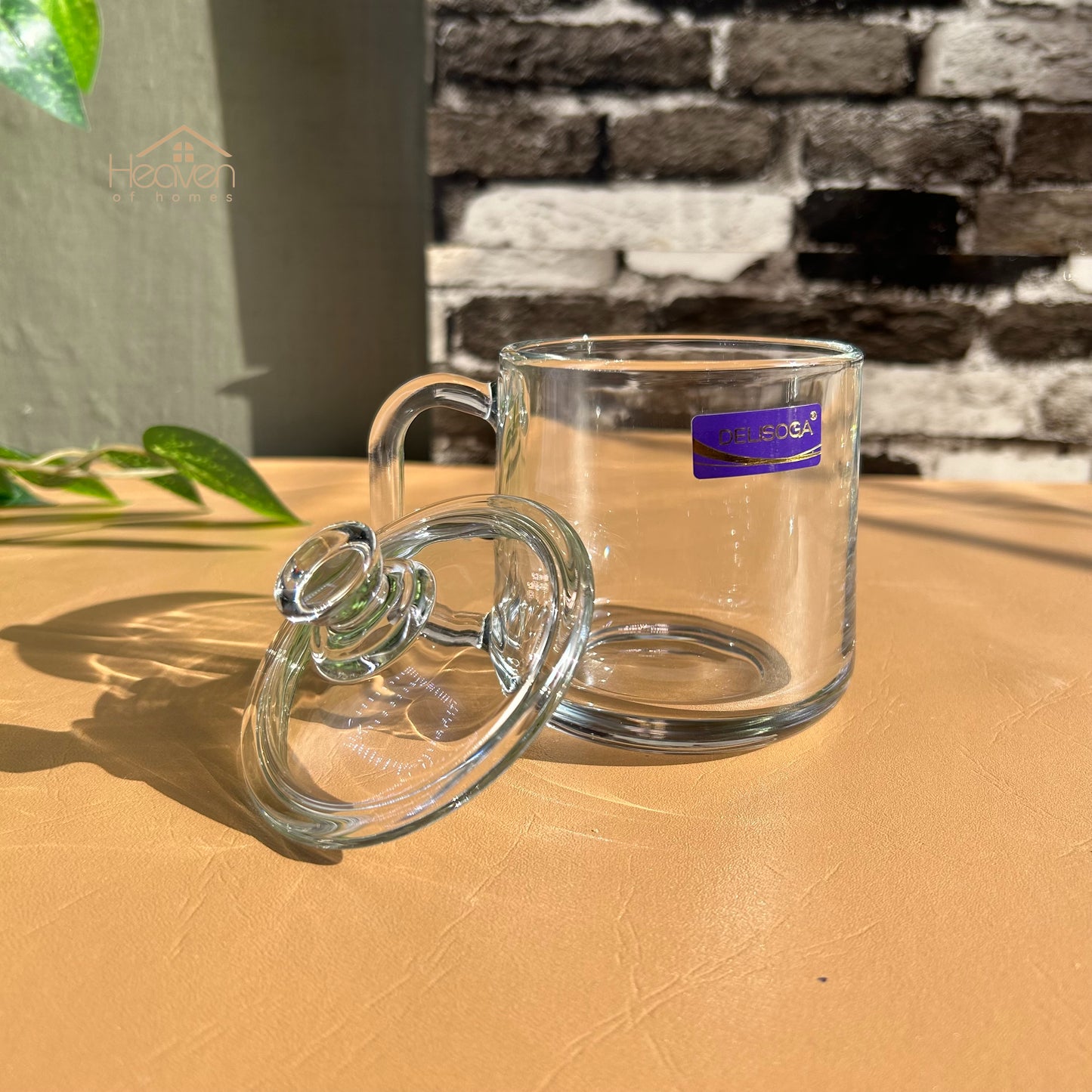 Delisoga® 360ml Transparent Coffee Mug with Glass Lid - Premium Glassware Cup - Heaven of homes - Sale Pakistan