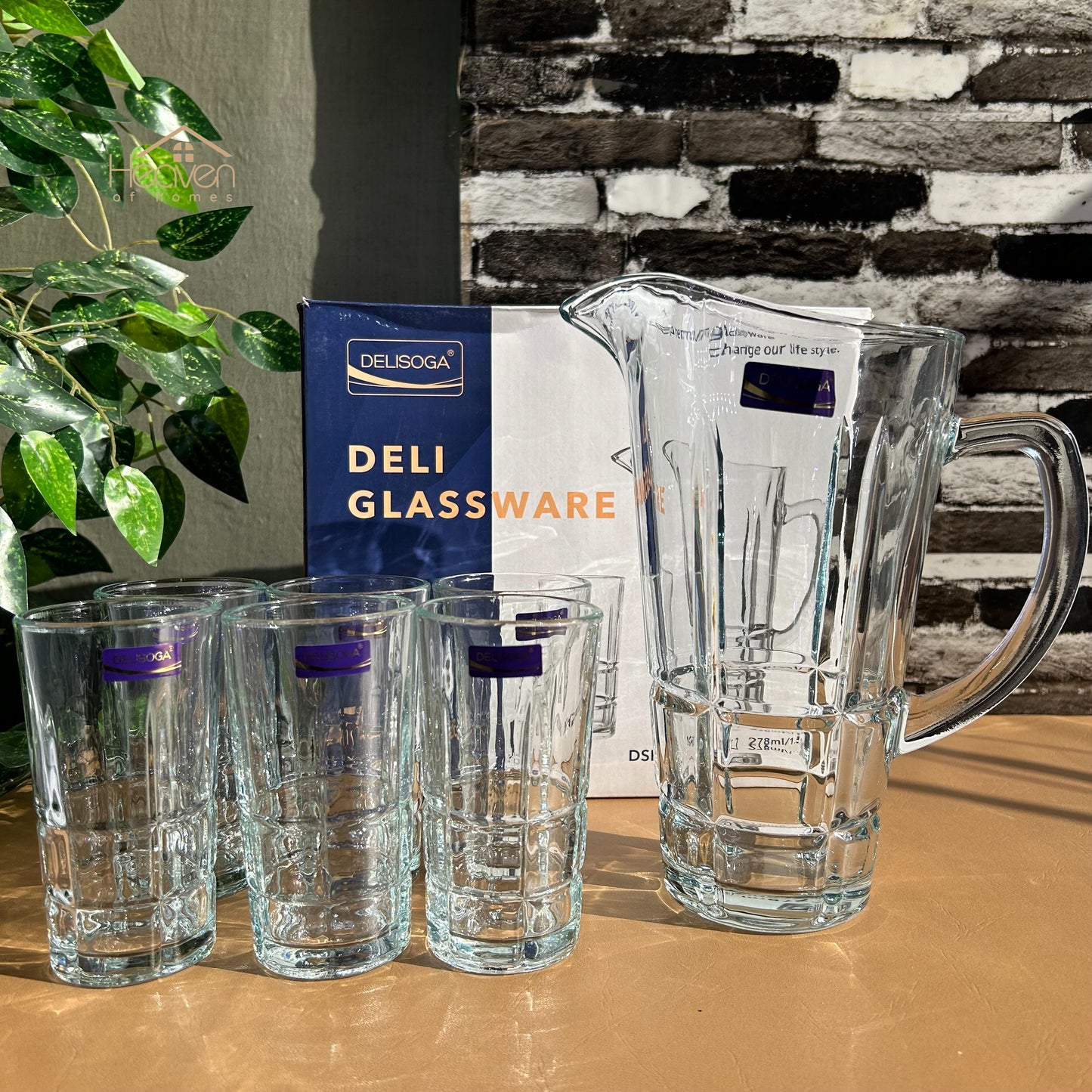 Delisoga® Premium 7-Piece Glass Water and Serving Set 6 Glasses & 1 Jug - Heaven of homes - Sale Pakistan