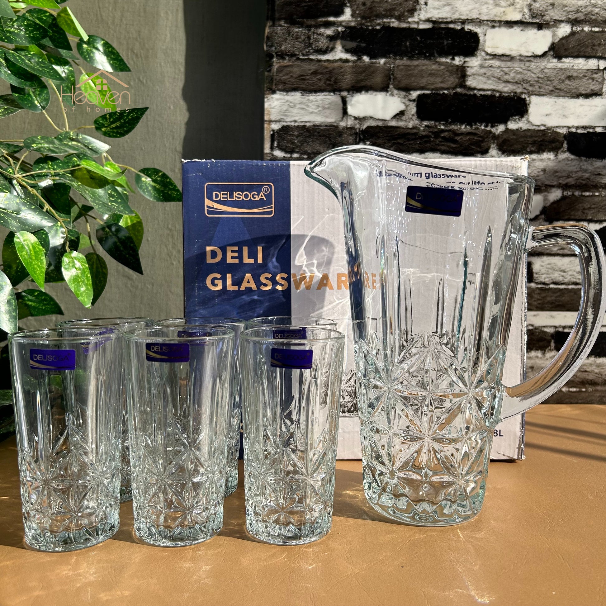 Delisoga® Premium 7-Piece Glass Water and Serving Set 6 Glasses & 1 Jug - Heaven of homes - Sale Pakistan