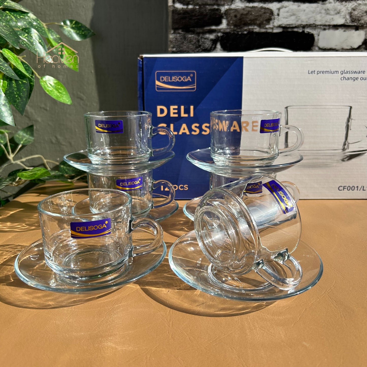 Delisoga® Set of 6 Clear Glass Cup & Saucer Set - Elegant Transparent Design - Heaven of homes - Sale Pakistan