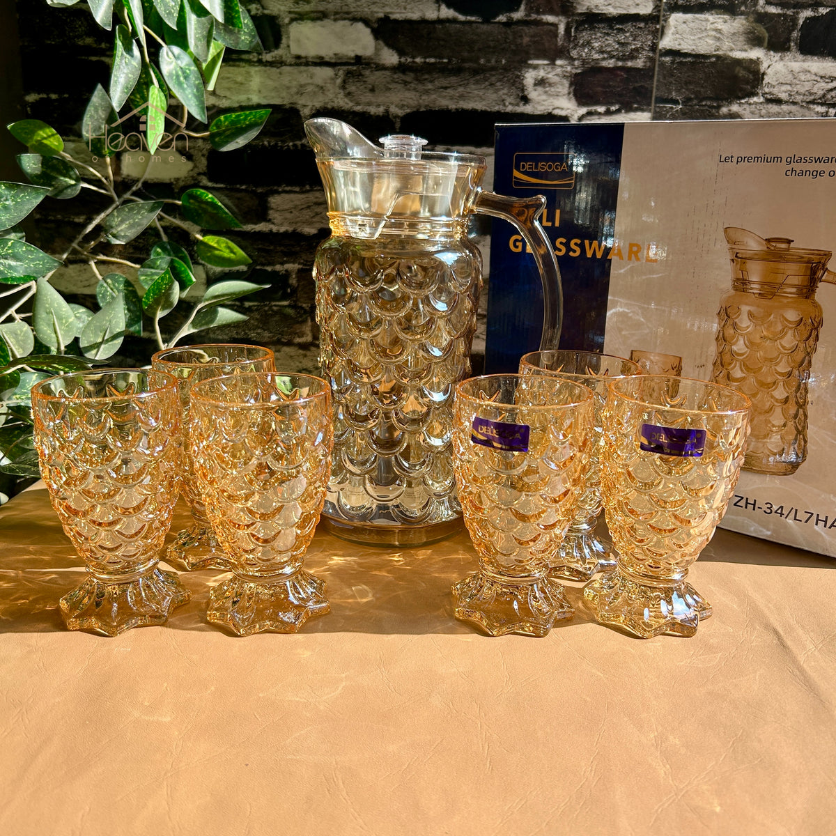 Delisoga® 7-Piece Golden Water Set – Drinking Glass Set Fish Style YZH-345/L7