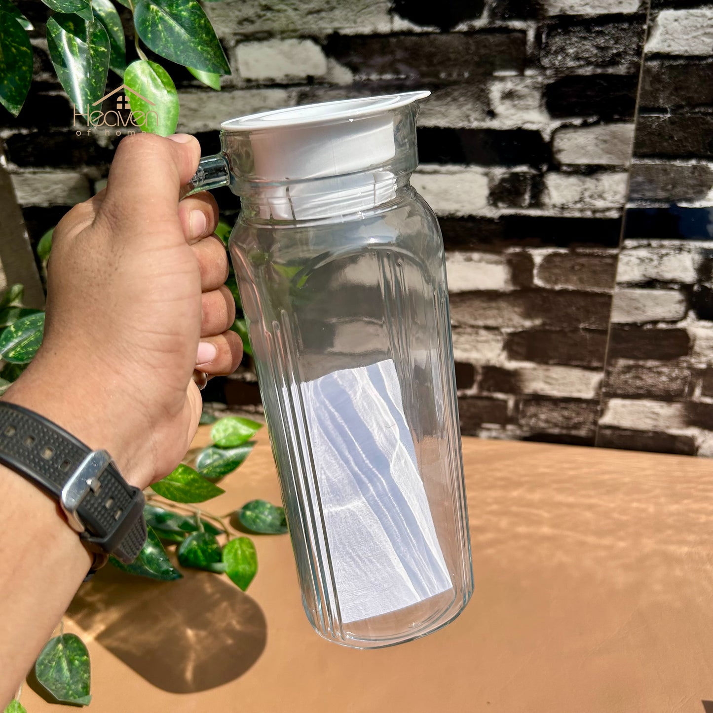 Delisoga® 1.2-Litre Clear Glass Oil Jug with Lid - Durable & Stylish Storage Solution