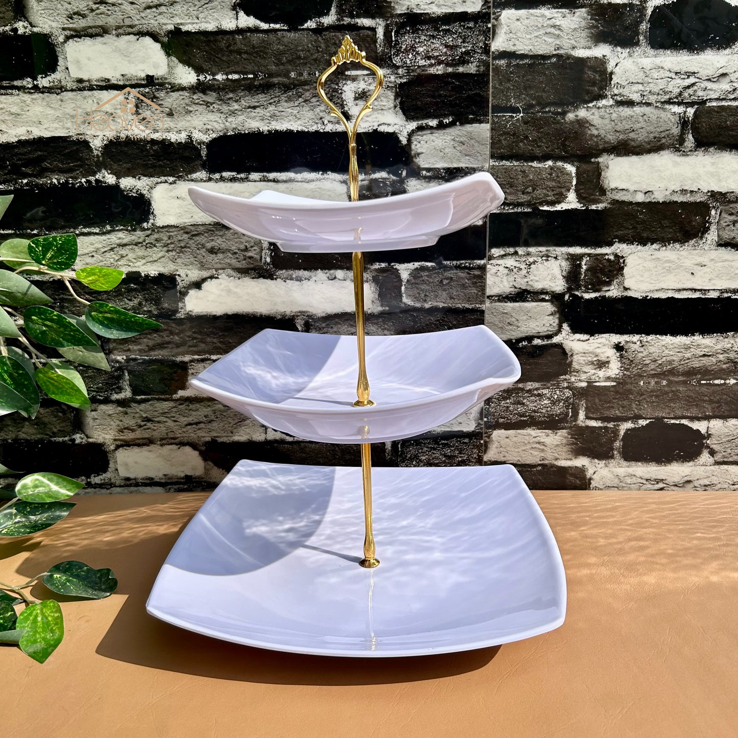 Heaven® White Melamine Square 3 Tier Pastry & Cup Cake Stand