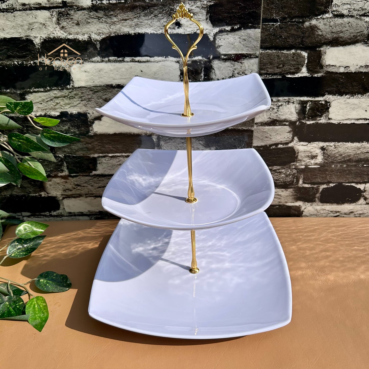 Heaven® White Melamine Square 3 Tier Pastry & Cup Cake Stand